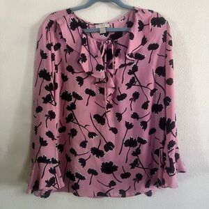 LOFT Pink and Black Floral Blouse